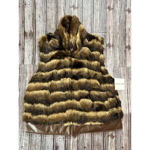 Adrienne Landau Rabbit Fur striped zip Vest color brown size S NWT $345 *sample